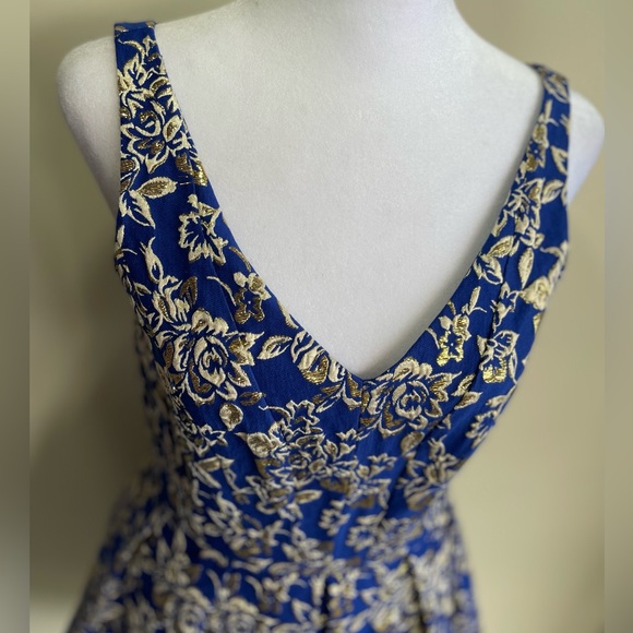 RARE KARA & SLOANE for NORDSTROM - DEEP V NECK & BACK, BACK ZIP, XS, BLUE/GOLD - Picture 14 of 17